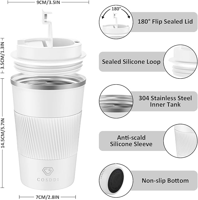 CS COSDDI 12 oz Stainless Steel Vacuum Insulated Tumbler Coffee Travel Mug- Travel Mug Spill Proof with Lid - Coffee Cups for Keep Hot/Ice Coffee,Tea and Beer