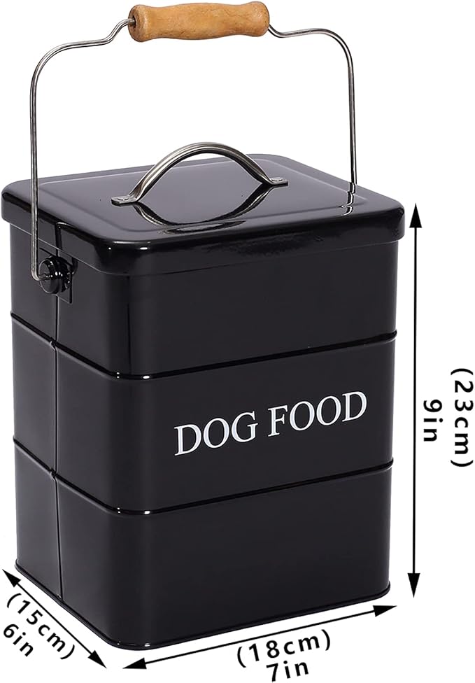 Geyecete Dog Treats tin and dog Food Storage Tin with Lid & with Spoon for dog Food Storage, Medium Pet Food Storage Can-Dog Food-Black