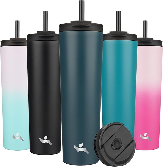Konokyo 34 OZ Insulated Tumbler with Lid and 2 Straws Stainless Steel Water Bottle Vacuum Travel Mug Coffee Cup,Navy blue