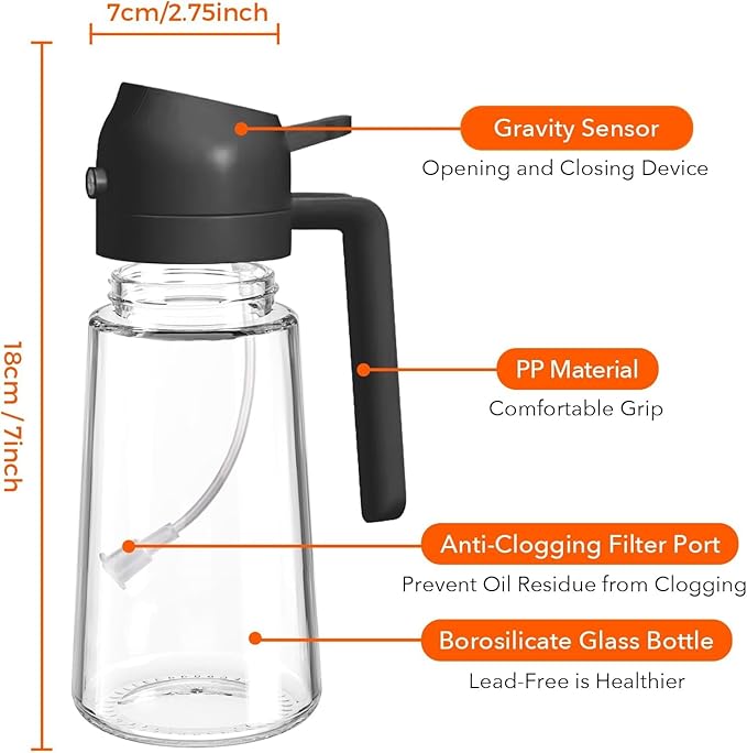 16oz/470ml Glass Olive Oil Sprayer for Cooking - 2 in 1 Olive Oil Dispenser for Kitchen Gadgets, Air Fryer, Salad, and BBQ (beige)