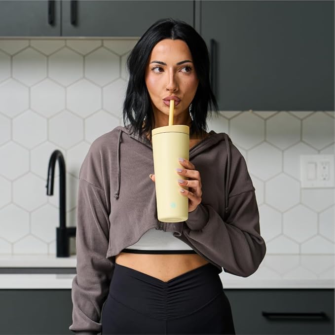 BlenderBottle 2-in-1 Insulated Stainless Steel Shaker Tumbler, Swig Leakproof Lid, Straw, BlenderBall, BPA Free, For Protein Shakes, Smoothies, And Pre Workout, 24 oz, Yellow (Mellow)