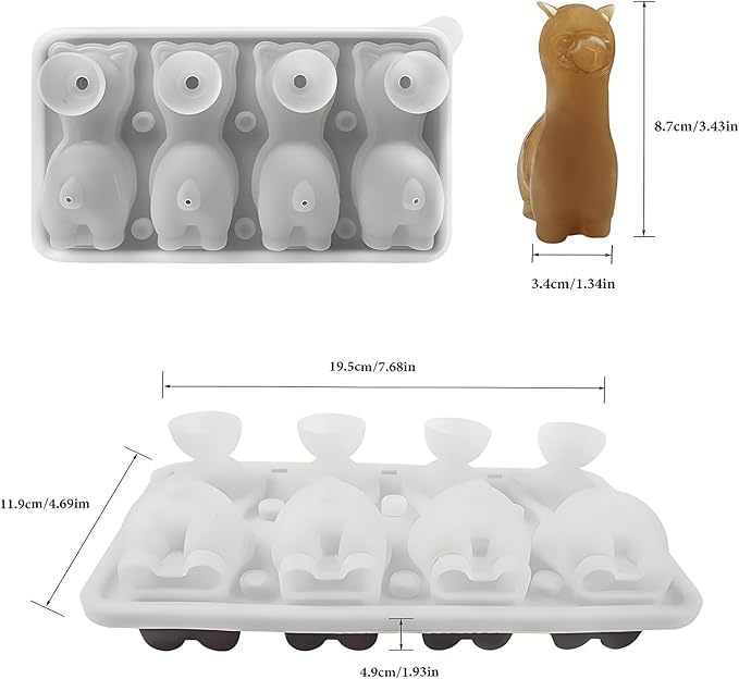 3D Alpaca Ice Cube Mold, 4 Hole Fun Shapes Large Daarcin Ice Cube Tray for Whiskey,Cocktail,Bourbon, Cute Novelty Animal Gifts for Women, BPA Free (Black)
