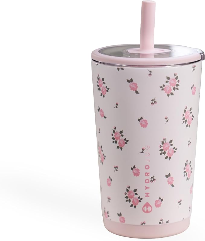 HydroJug Everyday Tumbler 14 oz – Ceramic-Lined Insulated Tumbler with Straw and Soft-Touch Lid, Cup Holder Friendly, Double-Wall Vacuum Insulation, Reusable Travel Cup – Wildrose