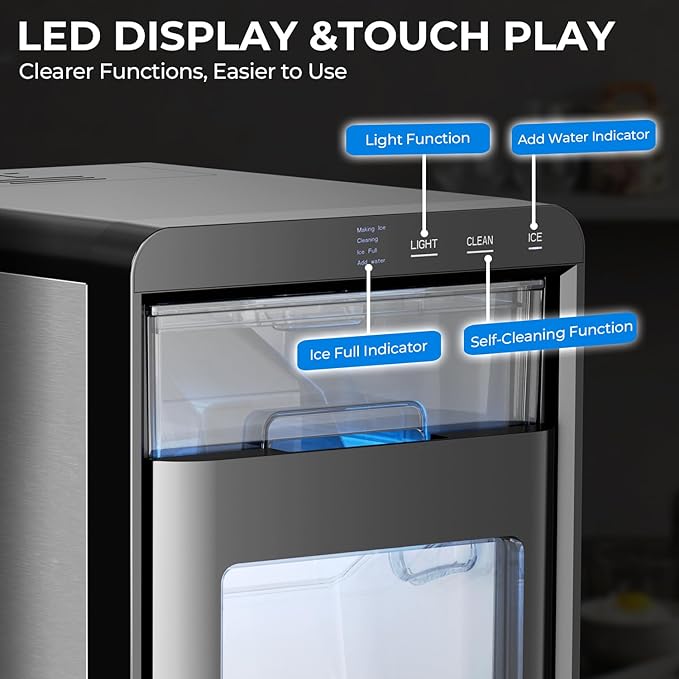 Antarctic Star Nugget Ice Maker Countertop - 44LB/Day, Self-Cleaning Portable Ice Machine with LED Display, 10-15 Minute Fast Ice Making for Home/Office/Bar