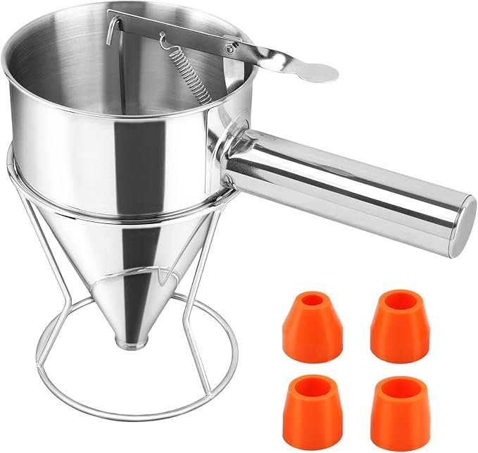 Pancake Batter Dispenser, Stainless Steel Funnel Cake Dispenser with Stand, Heavy Duty Baking Tool for Cake Pancakes Cupcakes Muffins Crepes WafflesTakoyaki Baking (Size:L,1200ml / 40 oz)