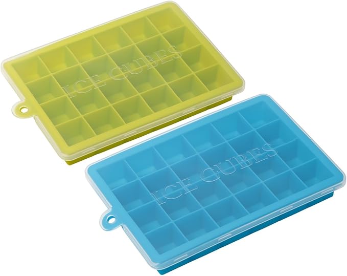 AYI&AYEE Silicone Ice Cube Trays with Lids - 2 Pack - 24 Cavities 1 inch (1.2 tbsp / 20ml / 0.6 fl oz) Square Ice Cubes Baking Molds - BPA free - Easy Release - for Juice, Baby Food, Chocolate & More
