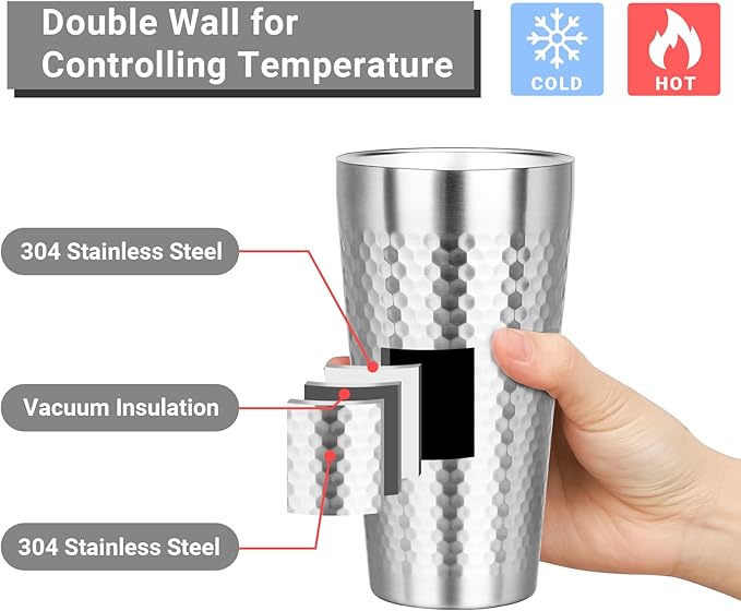 Metal Cup, 19 oz Insulated Tumbler, 8 Pack Double Wall Unbreakable Stackable Water Tumblers Premium Insulated Stainless Steel Cups Drinking Glasses for Home Travel Camping Outdoor