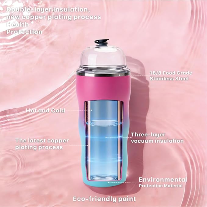 20oz Insulated Tumbler with Straw & Lid, Stainless Steel Vacuum Travel Mug, Handwoven Strap, Non-Slip Boot, Spill Proof, Pink Purple Gradient