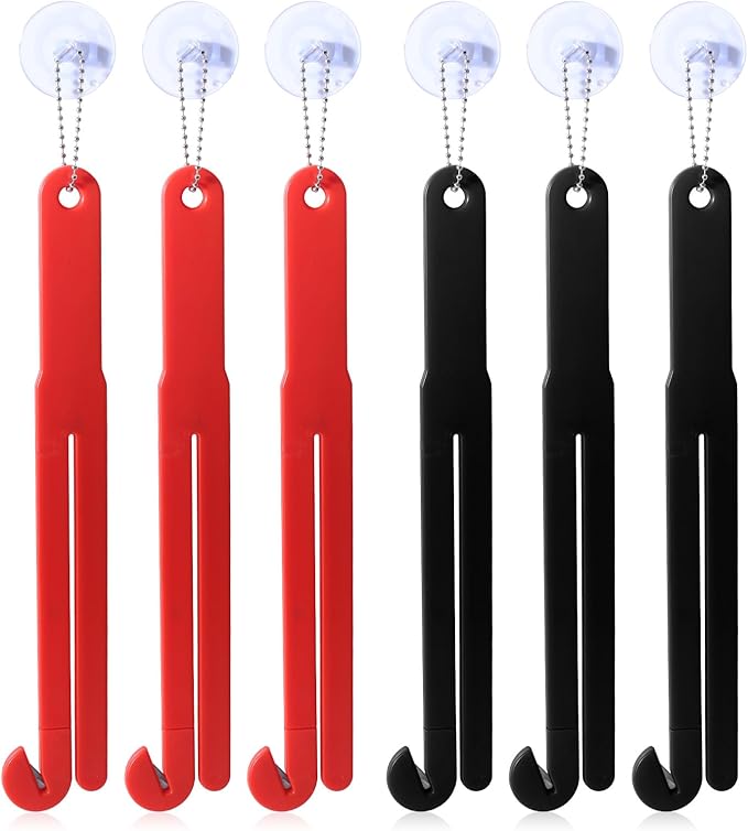 6pcs Food Bag Opener Cutter with Stainless Steel Blade, Plastic Food Pouch Squeezer with Easy Hanging Chain & Suction Cup for Bag Opening Home Restaurant Kitchen Tool (Red, Black)