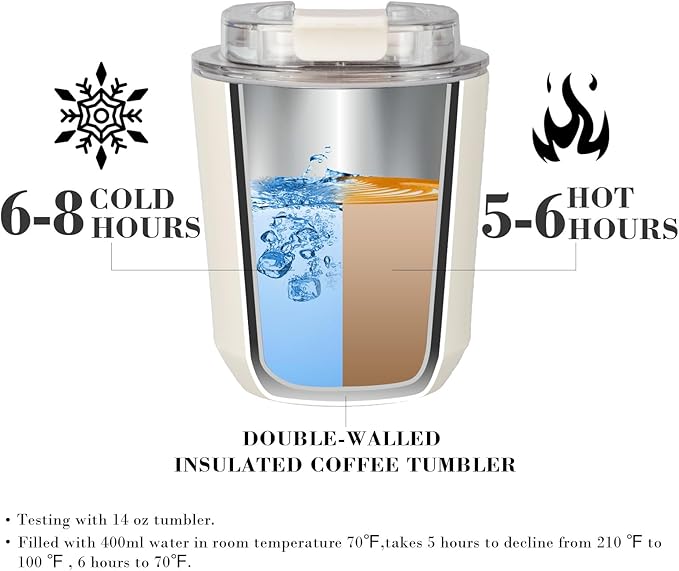 Puraville 2 Pack Insulated Tumblers with Lid, 10 oz Travel Coffee Mug Stainless Steel Vacuum Cup, Leak Proof Double Walled Coffee Tumbler for Iced and Hot Drinks, Black and Cream
