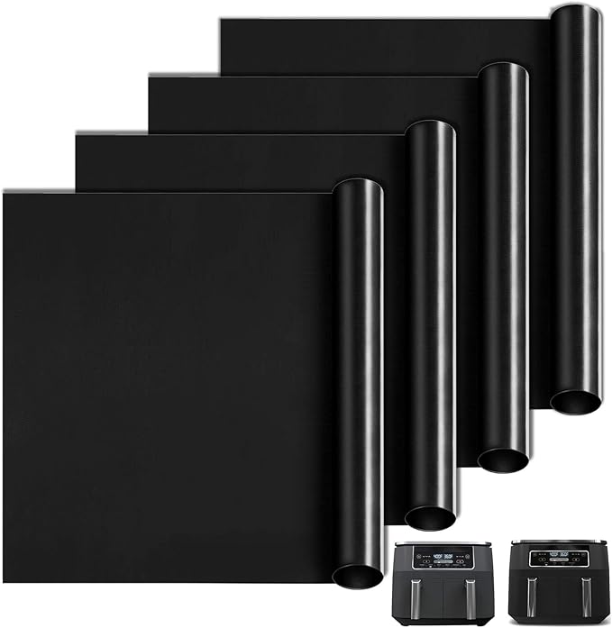 Oven Liners for Bottom of Oven, 8"x5.5" Pre-Cut Square Fiberglass Reusable Non-Stick Heat Resistant Liners Mat for Ninja Foodi DZ201 DZ090 DZ100 Air Fryer, 4 Pack