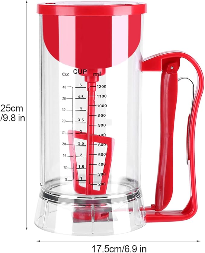 Batter Dispenser, 1200mL Cordless Electric Pancake Cupcake Batter Mixer Bakeware Maker Machine Battery Powered Measuring Baking Tool for Muffins Crepes Cake