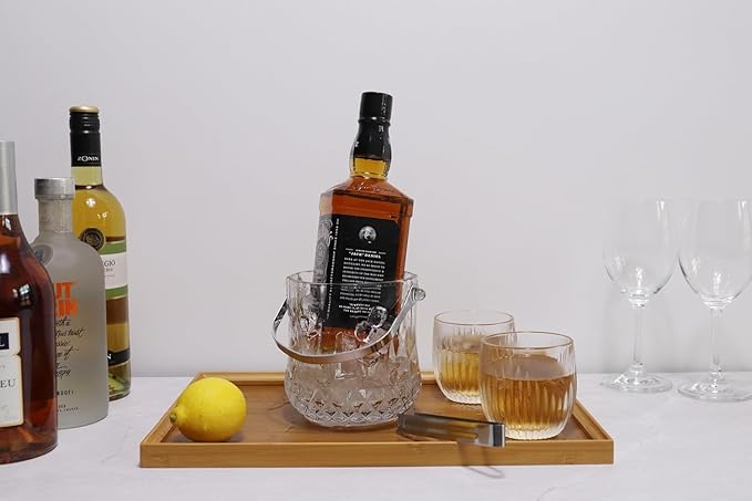 Small Round Glass Ice Bucket Kits, Heavy Thick Wine Cooler with Steel Tong and Clamp, 5.3" H*5" W, 34 oz (1000 ml)