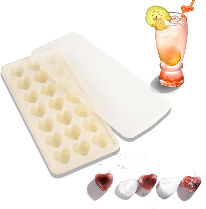 Heart Shape Ice Cube Tray, 21 Holes Silicone Ice Cube Mold with Removable Lid Flexible for Whiskey Cocktail Chocolate (White)