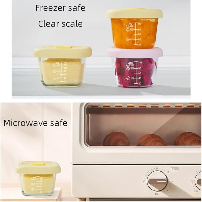 Ivymei Mini Glass Containers with lids,Small Clear Food Storage Contaiers Glass Food Jars with scale for Food Portion,Dipping Sauce,Snack,Yogurt,Fruit,Microwave Freezer Safe