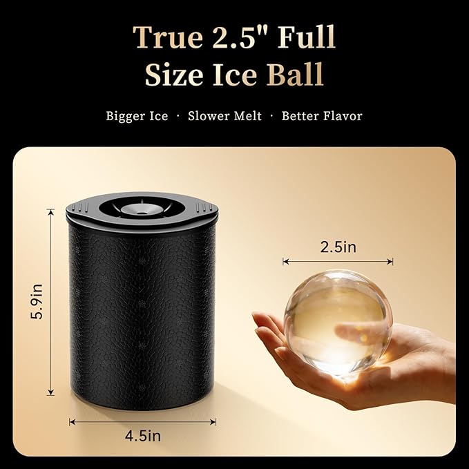 Clear Ice Ball Maker for Whiskey: 2.5" Crystal Clear Ice Maker - Large Ice Sphere Maker for Bourbon & Cocktails - Easy Release Silicone Ice Cube Maker for Home Bar