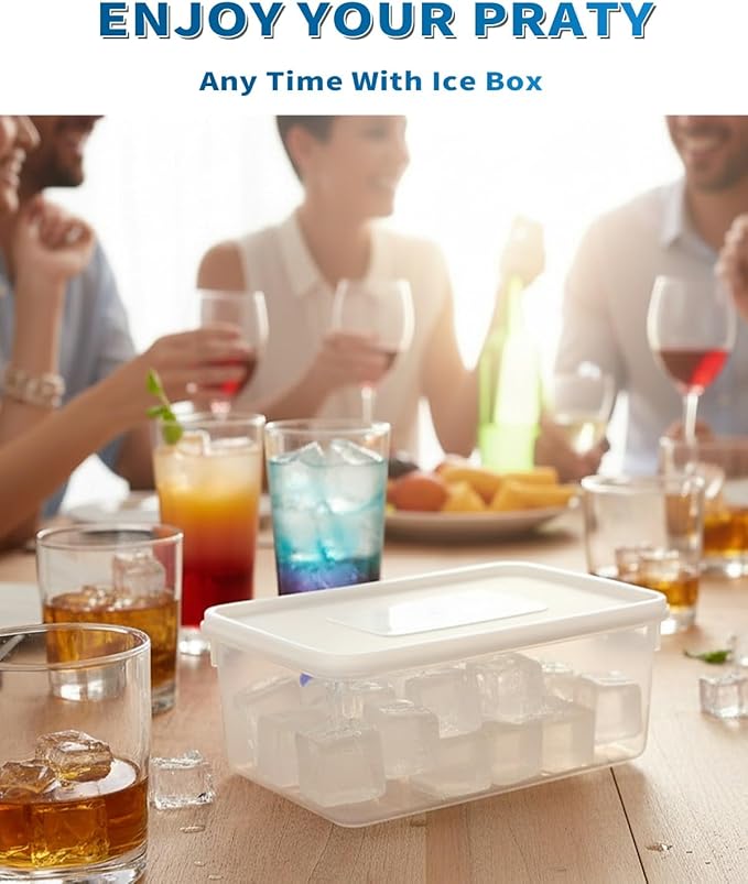 Silicone Ice Cube Tray with No-Spill Lid for Freezer with Bin, Easy Release Silicone Ice Trays with Ice Storage Container Compact for Kitchen, RV Freezer, Nice Ice for Coffee,Cocktail, Whiskey.