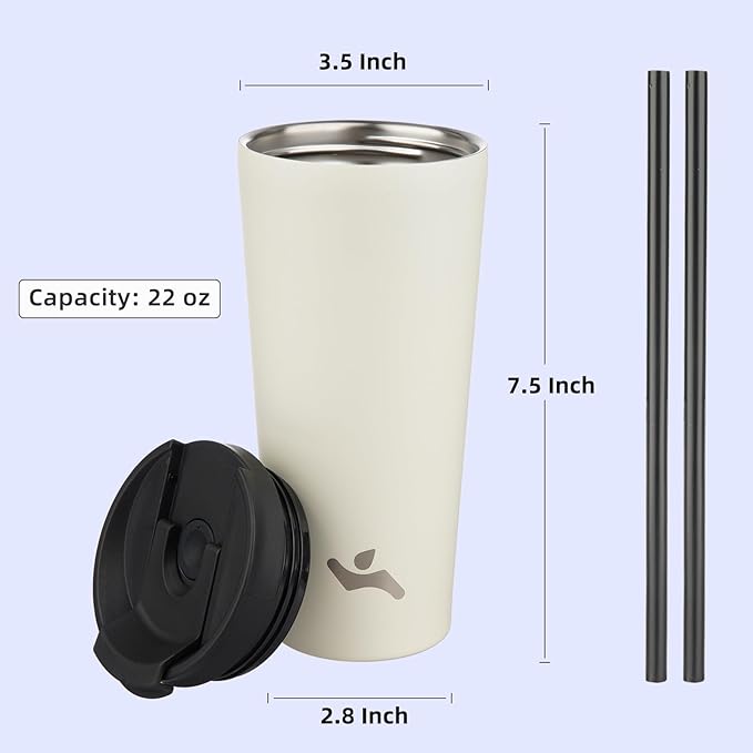 Konokyo 22 OZ Insulated Tumbler with Lid and 2 Straws Stainless Steel Water Bottle Vacuum Travel Mug Coffee Cup,Angel White