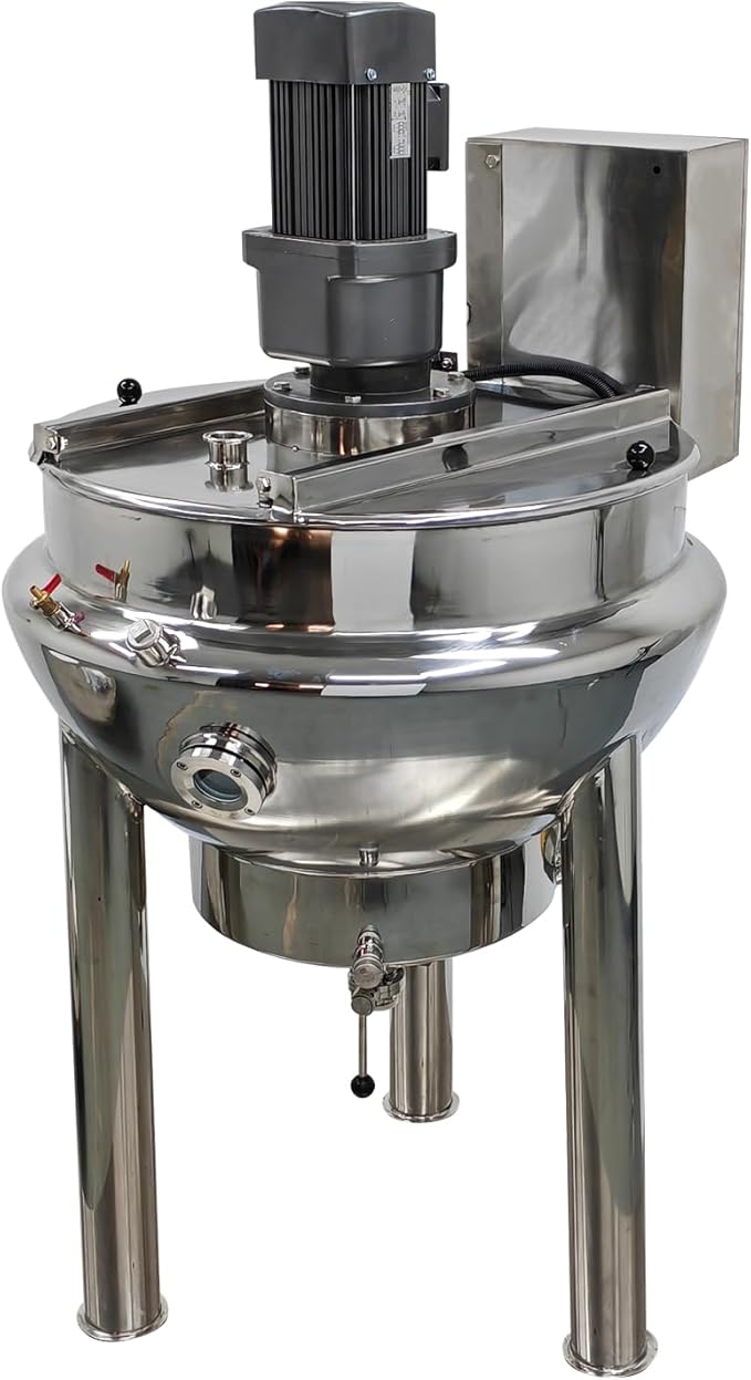 Electric Pot Stirrer Heavy Duty Stainless Steel Heating Mixing Machine 100L 26.5Gallon Automatic Sauce Stirrer Mixer Commercial Stirring Jacketed Kettle, 220V, 1.1KW