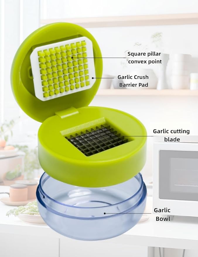 3 Pack Stainless Steel Garlic Press, Garlic Mincer Tool Storage Container, Peeler Skin Cleaning Brush for Home Cooks/Chefs