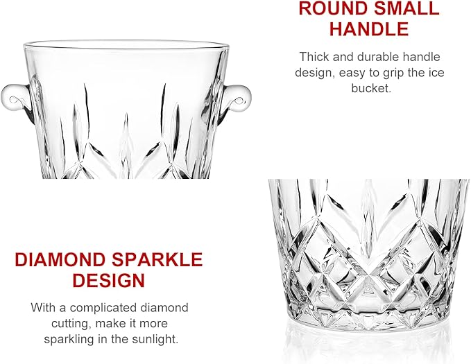 Ice Buckets for Parties, Clear Glass 2 Liter Tub for Drinks and Parties, Food Grade, Perfect for Wine, Champagne or Beer Bottles