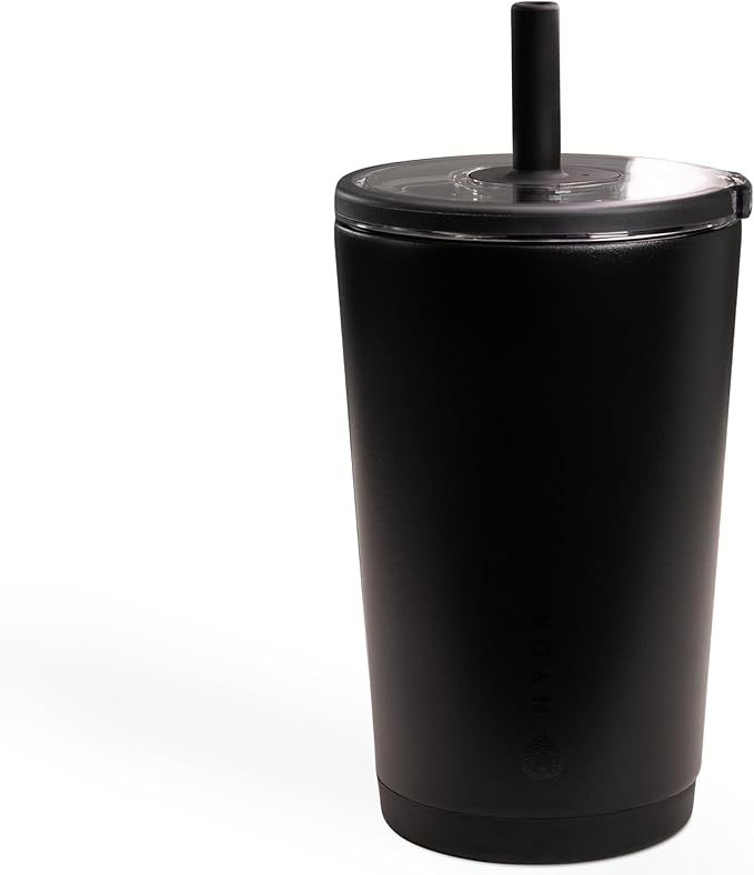 HydroJug Everyday Tumbler 14 oz – Ceramic-Lined Insulated Tumbler with Straw and Soft-Touch Lid, Cup Holder Friendly, Double-Wall Vacuum Insulation, Reusable Travel Cup – Black