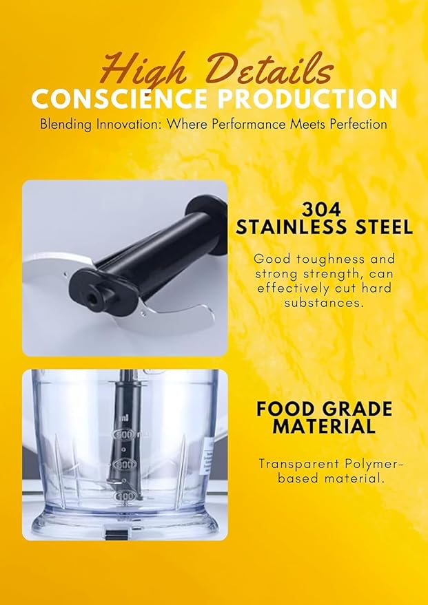 MegaWise Pro Titanium Reinforced 5 in1 Immersion Hand Blender, Powerful with 80% Sharper Blades, 12 Speed Corded Blender, Including 500ml Chopper, 600ml Beaker, Whisk and Milk Frother