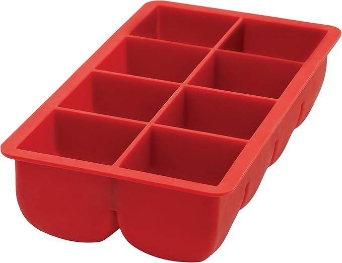 HIC Kitchen Big Block Silicone Ice Cube Tray, European-Grade, Non-Stick, Makes 8 Large Ice Cubes