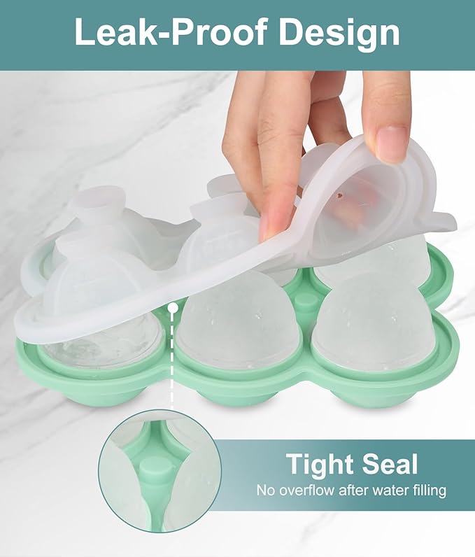 Ice Cube Trays with Lid and Bin, 2 Pack - Large Silicone Sphere Ice Ball Maker for Whiskey, Cocktails, and Chilled Drinks - Easy-Release, Reusable, BPA-Free Design