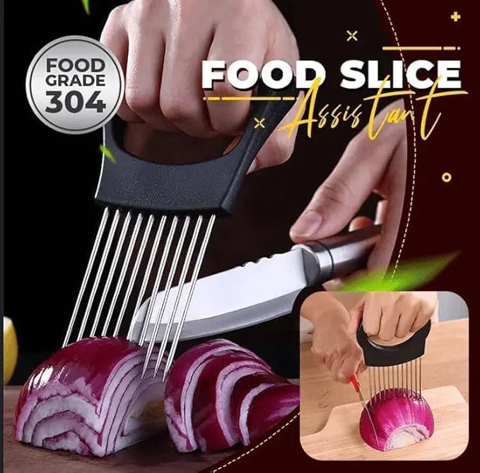 Upgrade Onion Holder for Slicing, Stainless Steel Lemon Slicer Onion Cutter for Slicing, Vegetable Cutter for Potato and Tomato, Avocados, Eggs, Meat, Kitchen Chopper Slicings Tool (Black A, 1PC)