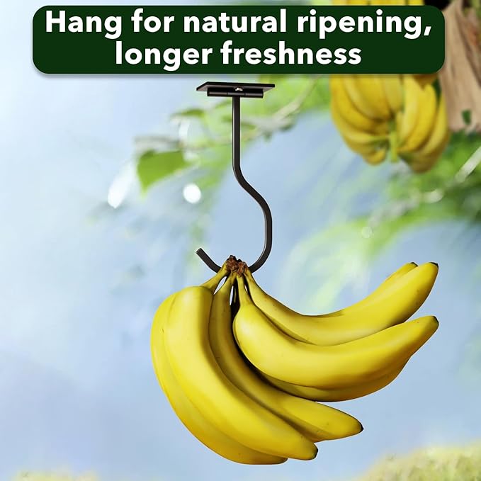 bussdis Under Cabinet Banana Hook Foldable - Adhesive Bananas Hanger, Heavy Duty Stainless Banana Holder (13lb), Magnetic Fold-Up When Not in Use, Premium Material, Black