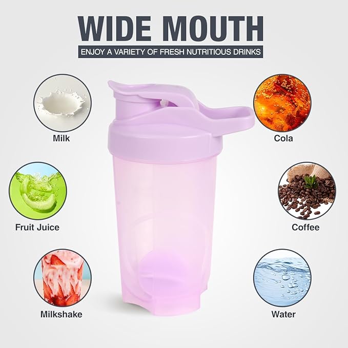 D.Y.A 16oz Shaker Bottle，Leak Proof Sports Shaker Cups for Protein Shakes，Shaker Bottle for Pre Workout and Travel To Go，BPA Free & Easy Clean Protein Shaker Bottle,Purple