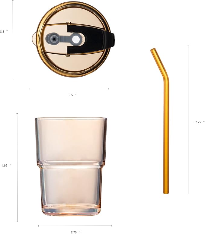 BLUEPOLAR 13oz/400ml Tumbler Water Glass, Cups with Straw and Lid Sealed Carry on for Coffee, Iced Tea, Thick Wall Insulated Glass Cup (Amber)…