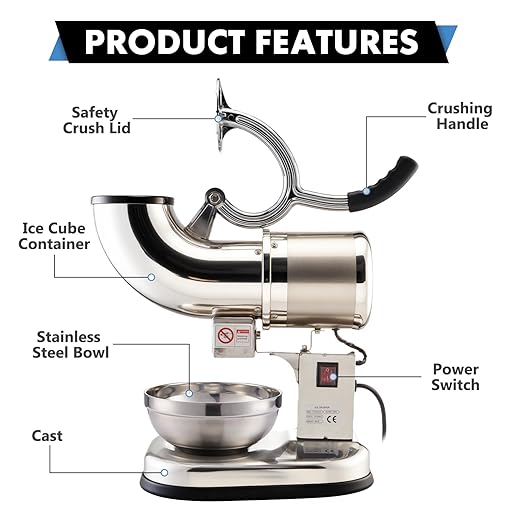Electric Ice Shaver 300W Snow Cone Maker Machine 440lbs/hr Shaved Ice Machine Stainless Steel Kitchen Electric Ice Crusher with a Free Ice Pick and Ice Cube Tray