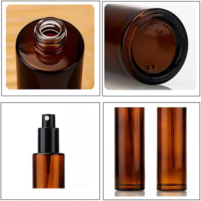 2PCS 100ml/3.4oz Amber Glass Spray Bottles Empty Refillable Fine Mist Spray Bottles Cosmetic Bottles Containers for Essential Oil Aromatherapy Makeup Travel