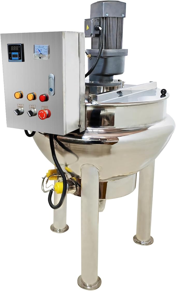 Electric Pot Stirrer Heavy Duty Stainless Steel Heating Mixing Machine 100L 26.5Gallon Automatic Sauce Stirrer Mixer Commercial Stirring Jacketed Kettle, 220V, 1.1KW