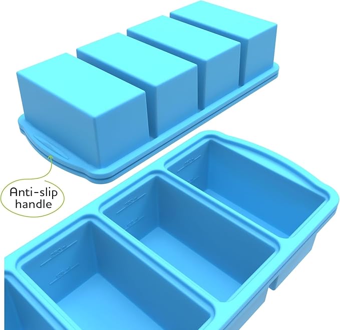 ZIP STANDING Silicone Freezer Trays with Lid,1-cup Soup Freezer Container large Ice Cube Molds with Reinforced Steel Ring Top for freezing Soup Sauce Broth Leftovers oven Dishwasher -Safe(2-Pack)