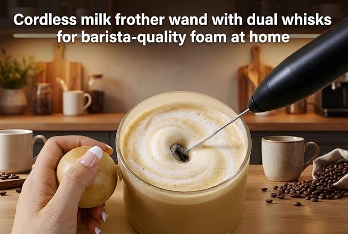 Milk Frother, Rechargeable Electric Foam Maker,Handheld Mixer with Stainless Steel Whisk, Portable Drink Mixer for Coffee Latte Cappuccino, Charging USB-C,Black