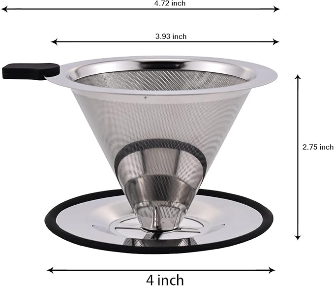 Pour Over Coffee Dripper, Stainless Steel Metal Cone Drip Coffee Filter, Paperless and Permanently Reusable, Eco-Friendly Metal Mesh Coffee,Cleaning Easy,Coffee and Tea Filter for 1-2 Cup