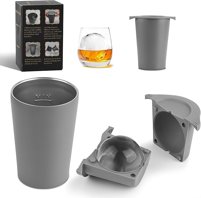 Clear Ice Cube Maker for Whiskey & Cocktails, Non-BPA Premium Silicone Ice Cube Molds, Easy-Release Sphere Ice Maker (1 PACK)