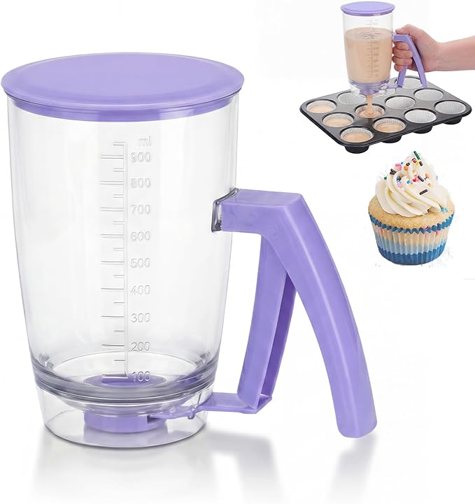Pancake Batter Dispenser with Squeeze Handle – Evenly Dispense Batter for Pancakes, Waffles, Brownie, Cupcakes, Muffins & Crepes – Baking Tool with Measurement Scale for Breakfast, Easy Clean