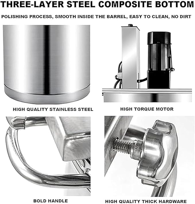 Stainless Steel Electric Food Mixer - Automatic Pot Stirrer with 4-Blade Scraper, Commercial-Grade Heat Mixing Machine for Cooking & Seasoning Adjustable Speed for Making Jam, Sauce 40l