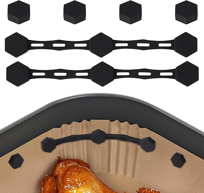 2 Sets Air Fryer Magnet Silicone Buckle, Air Fryer Liner Magnets for Holding Parchment Paper Magnetic Holders Accessories for Preventing Disposable Paper to Burn (Black)