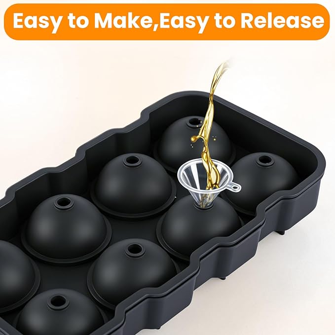 Ice Ball Maker Mold with Funnel, Round Ice Cube Tray for Freezer, Silicone Sphere Ice Mold Big Circle Ice Cube Mold, Easy Release Ice Tray for Home Bar Whiskey, Cocktails & Bourbon