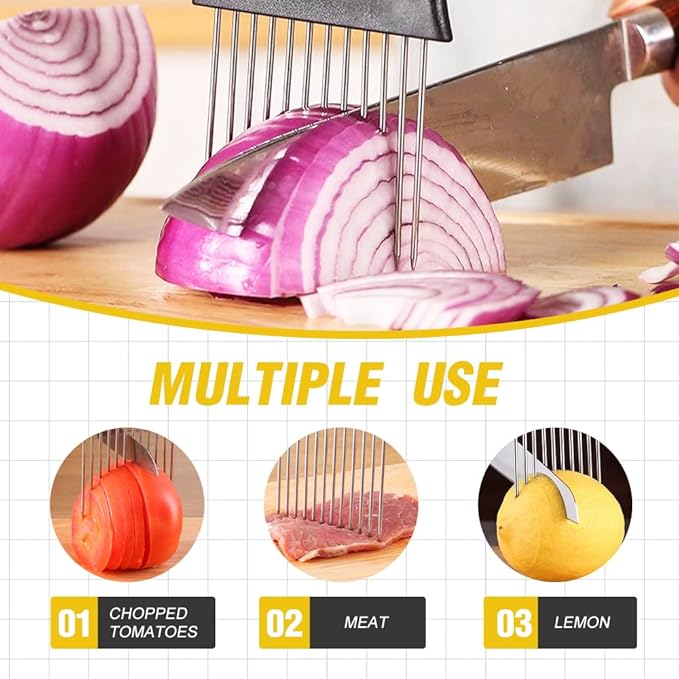 2026 New Stainless Steel Onion Slicer Holder, Onion Holder for Slicing, Lemon Slicer Vegetable Cutter, Chopper Slicing Assistant Tool for Meat, Onion, Potato, Tomato Home Kitchen Tools (2PCS)
