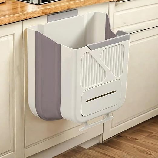 Foldable Hanging Trash Can for Kitchen Cabinet Door, Collapsible Trash Bin with Hook, Small Space Saving Kitchen Trash Can for Rv Bathroom Bedroom (B, 10L)