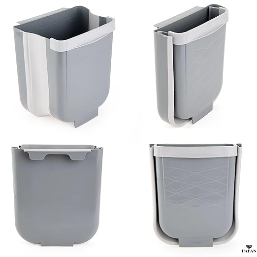 Hakan Hanging Foldable Trash Can for Kitchen Cabinet Door | Collapsible Narrow Waste Bin | Compact Travel Trash Can | Space Saving 6 L Plastic Garbage Bin Under Sink | 1.5 Gallon Waste Basket, Gray