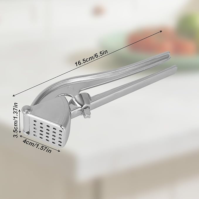 Professional Garlic Press, Aluminum Alloy Heavy-Duty Garlic Mincer Crusher, Easy Squeeze Masher Rocker Tool with Ergonomic Handle, Dishwasher Safe Kitchen Gadget Essential (Silver)
