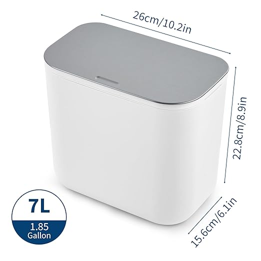 1.8 Gallon/7L Hanging Trash Can with Stainless Steel Lid, Mountable Compost Bin for Kitchen Cabinet Door, Under Sink Food Waste Container for RV, Bathroom, Office