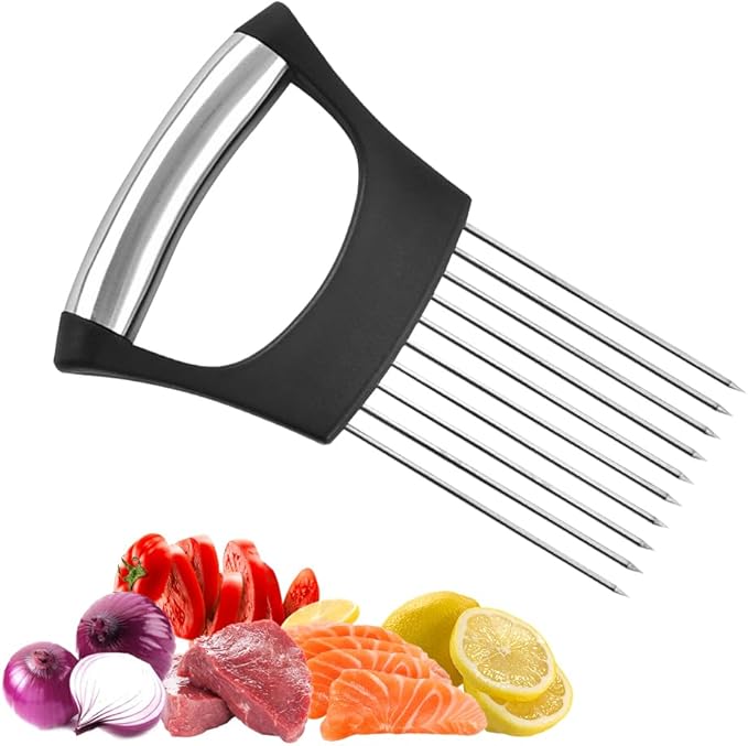 Stainless Steel Onion Holder, 2025 New Vegetable Holder for Slicing, Multifunctional for Fruits and Vegetables, Tool for Meat, Lemon, Onion, Potato, Tomato (1PC)